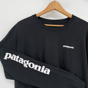 Patagonia Long Sleeve T-Shirt Mens Large Black Cotton Crew Neck